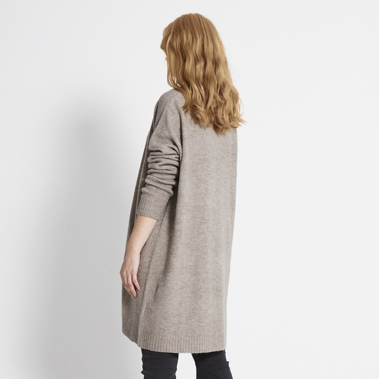 Basic knit long cardigan "Carrie" Beige Melange